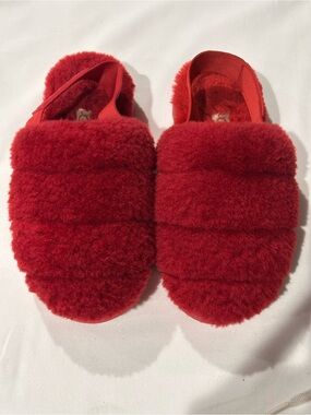 UGG Kids Red Plush Slip-On Slippers